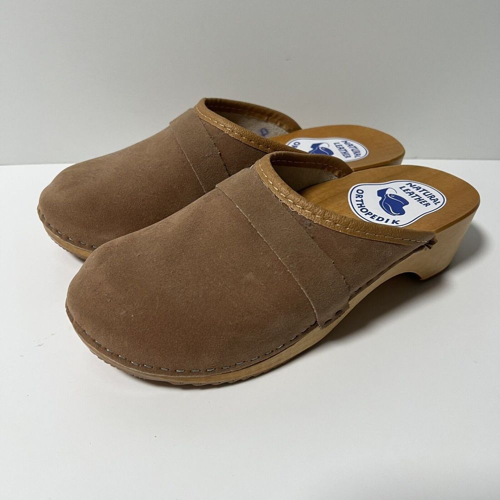 Orthopedik Swedish Clogs Brown Natural Leather Size 38 Slip On Mule